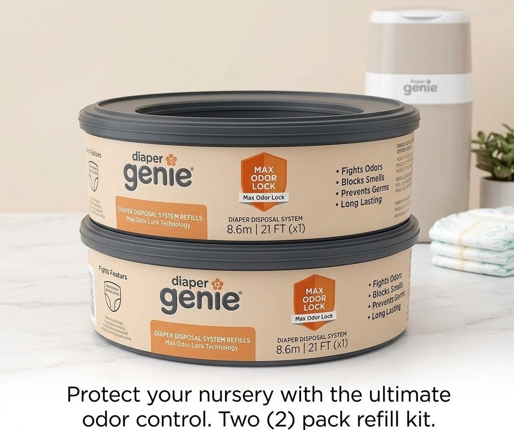 BUNDLE of 2 - Diaper Genie Refill Clean Laundry Scent Max Odor Lock 6.4m (21 ft)